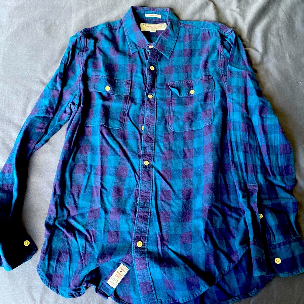 EUC Lucky Brand casual navy + purple western shirt
